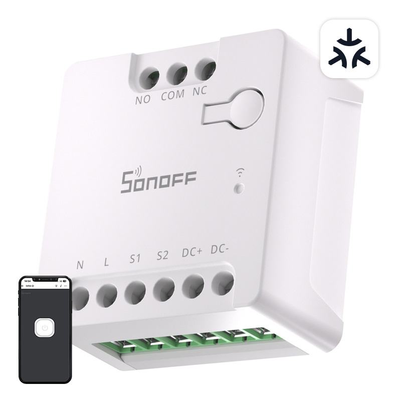 SONOFF MINI-D älykäs Wi-Fi Matter -kytkin (AC/DC 12-48V, potentiaalivapaa kosketin)