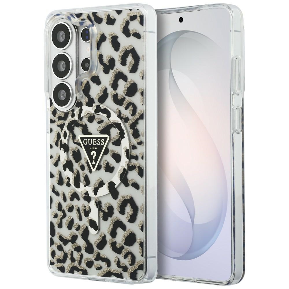 Guess IML Leopard Print Triangle MagSafe -suojakuori Samsung Galaxy S26 Ultra -puhelimelle, musta