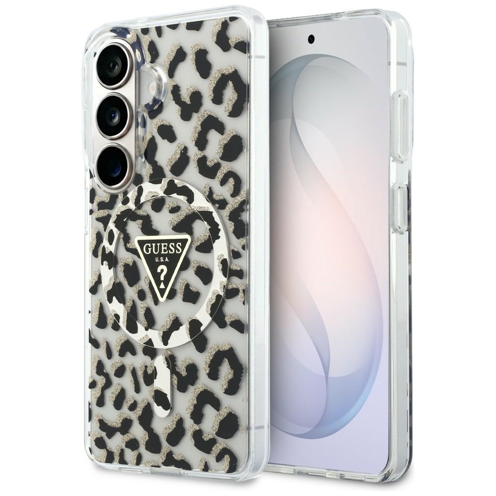 Guess Suojakuori IML Leopard Print Triangle MagSafe Samsung Galaxy S26 -puhelimelle musta