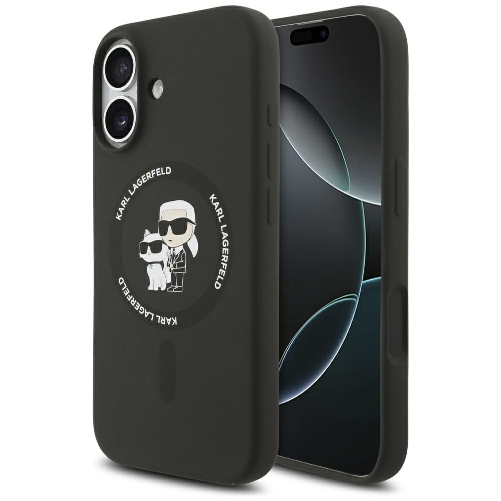 Karl Lagerfeld Silikoninen Karl&Choupette Ring MagSafe Suojakuori iPhone 17:lle - Musta