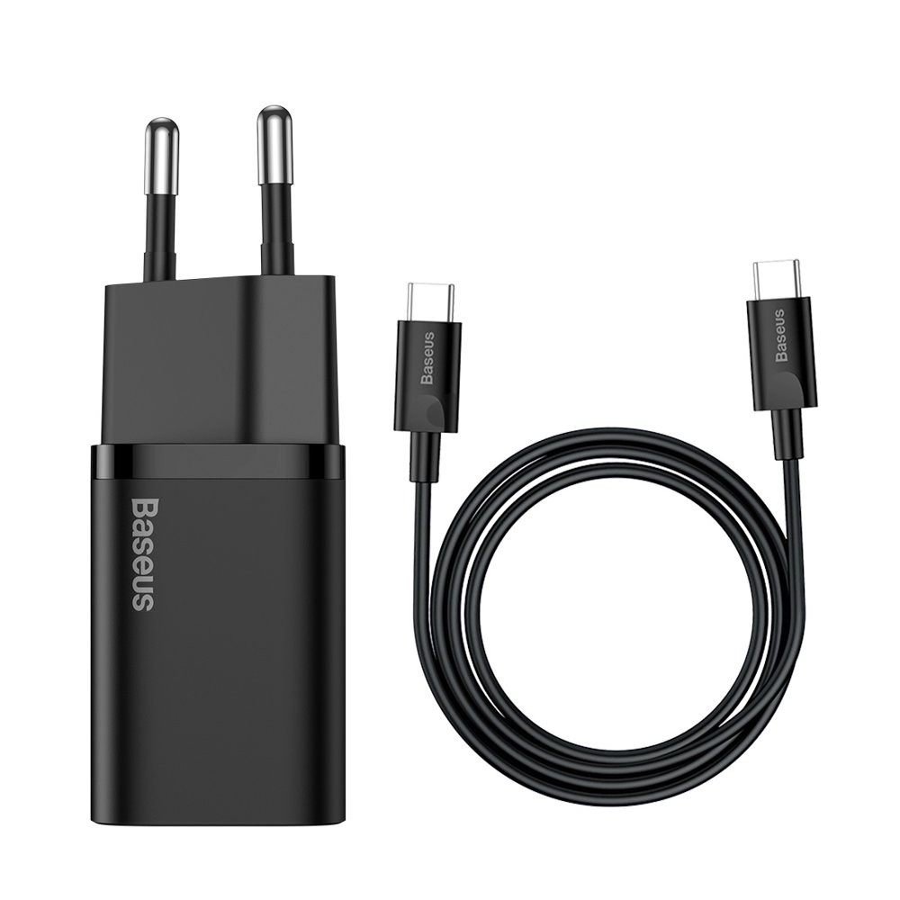 Laturi Baseus Super Si 25W USB-C + USB-C-USB-C-kaapeli 1.0m musta TZCCSUP-L01