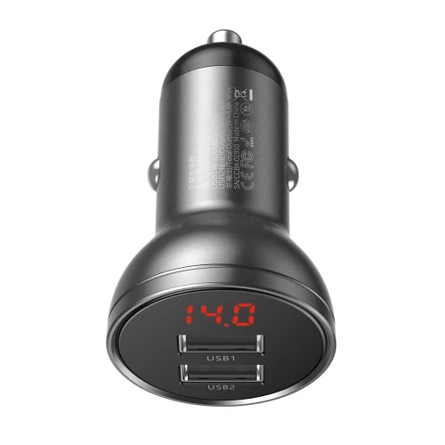 Autolaturi Baseus Digital Display 24W 2xUSB-A musta CCBX-0G