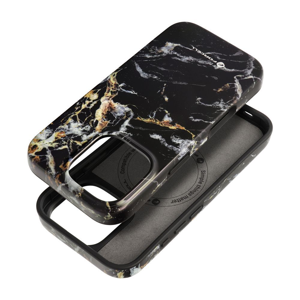Suojakuori iPhone 16 PRO:lle Forcell F-Protect Mirage MagSafe-yhteensopiva Military Drop-Test musta marmori