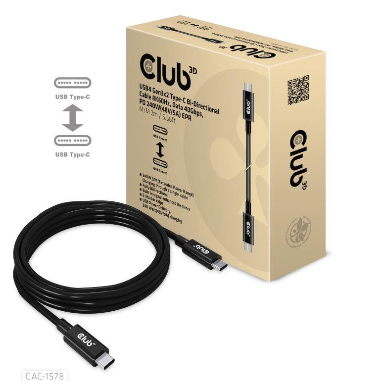 Club3D CAC-1578 kaksisuuntainen USB-C-kaapeli 2m M/M