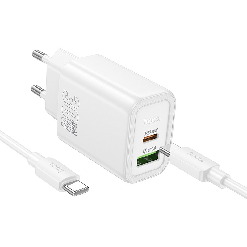 Charger Hoco N63 30W GaN USB-C/USB-A + USB-C to USB-C cable 1.0m white