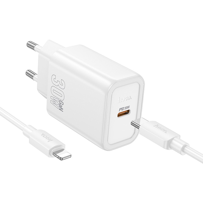 Charger Hoco N62 30W GaN USB-C + USB-C to Lightning cable 1.0m white