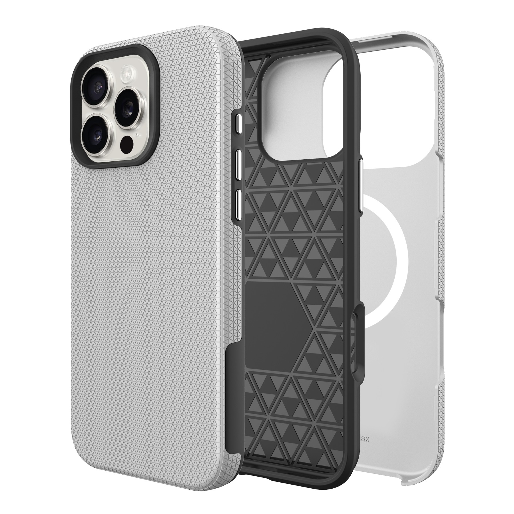 Perfectionists Triangle Mag suojakuori iPhone 16 Pro Max hopeinen