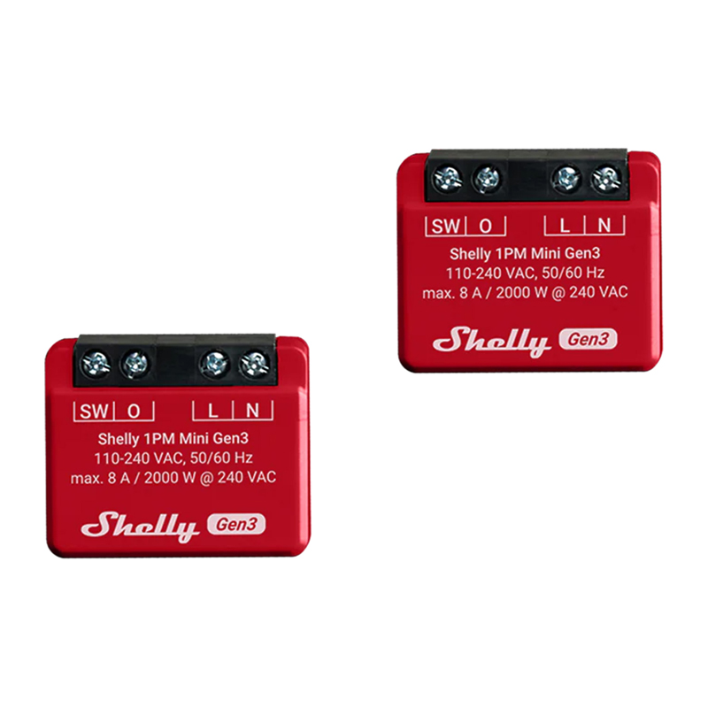 2 kpl sarja Shelly 1PM Mini Gen4 Zigbee/Matter -ohjaimia