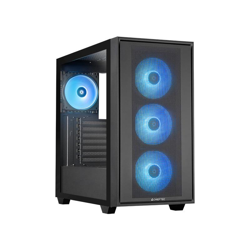 Kotelo CHIEFTEC HUNTER 3, MidiTower, läpinäkyvä paneeli, ei sisälly, ATX, EATX, MicroATX, MiniITX, musta, GS-03B-OP