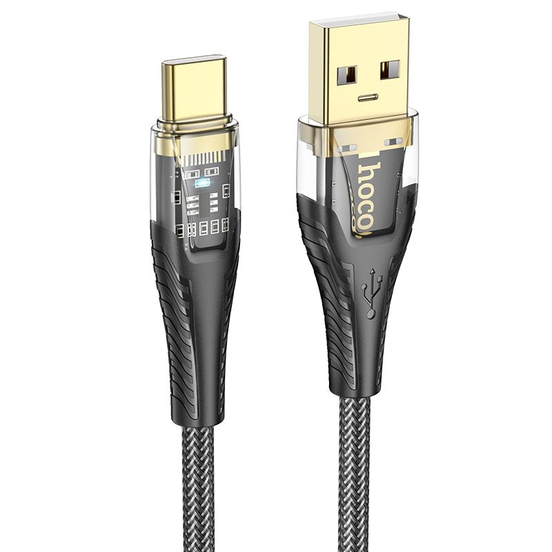 Hoco USB-A - USB-C -kaapeli 2,4A 1,2 m U121 - musta/läpinäkyvä