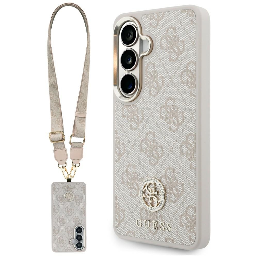 Guess 4G Big Rhinestone Triangle Strap MagSafe -suojakuori Samsung Galaxy S26:lle vaaleanpunainen