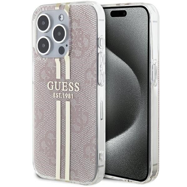 Guess suojakuori iPhone 15 Pro GUHCP15LH4PSEGP 4G Gold Stripe vaaleanpunainen