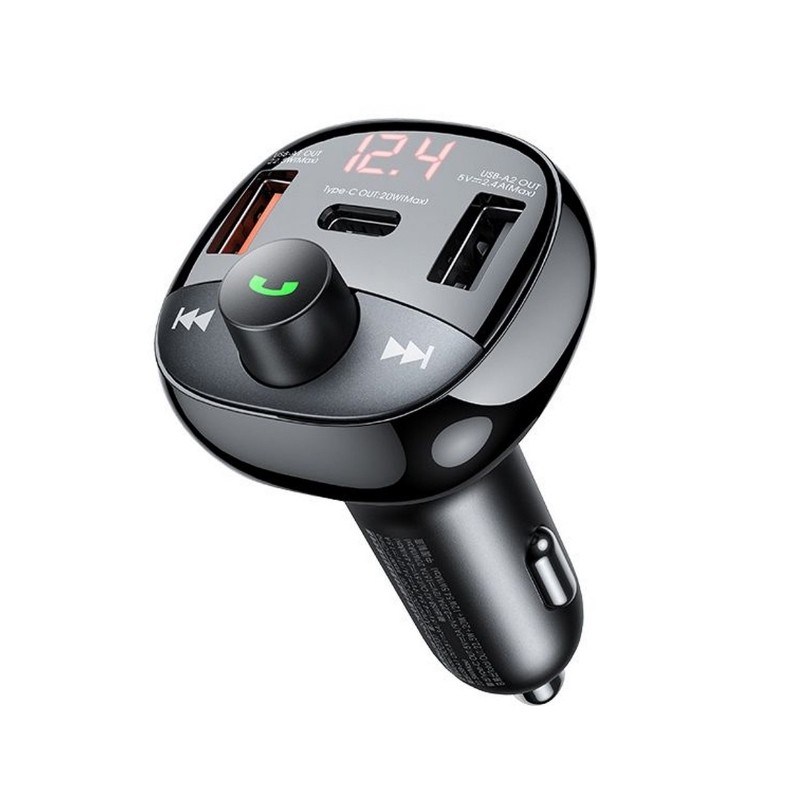 Remax RCC331 FM-modulaattori 54,5W 2xUSB-A/1xUSB-C musta