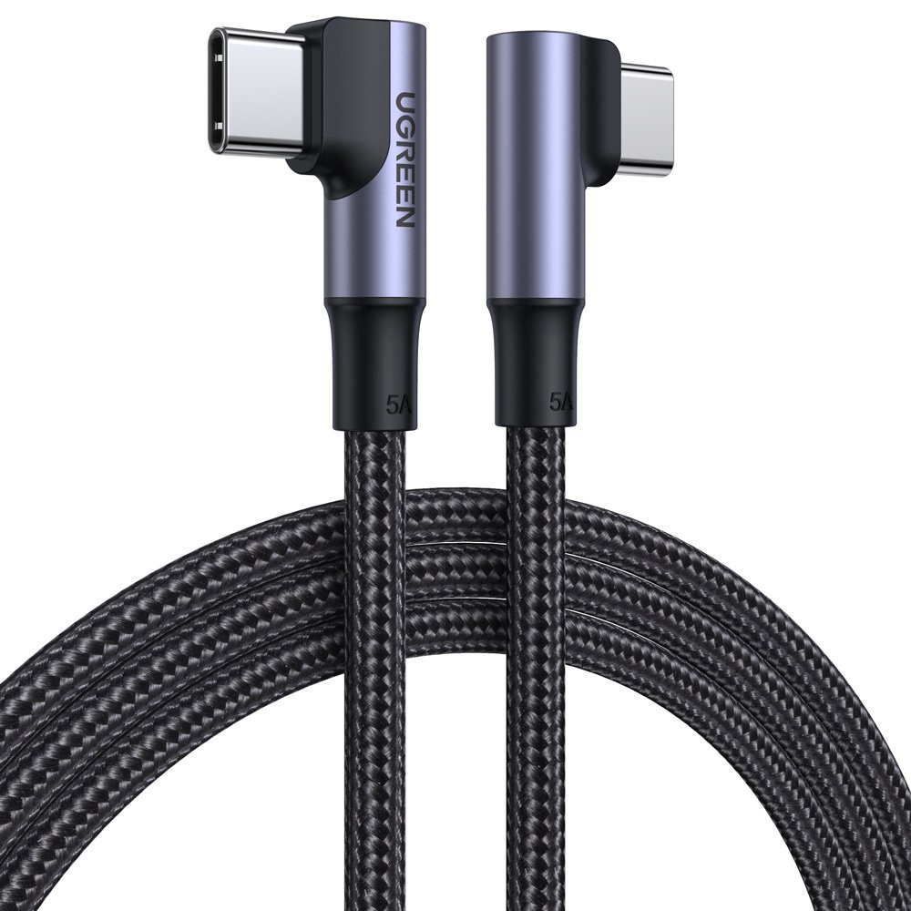 Ugreen US335 70696 kulma USB-C - USB-C PD QC FCP 100W 5A 480Mb/s -kaapeli 1m - musta