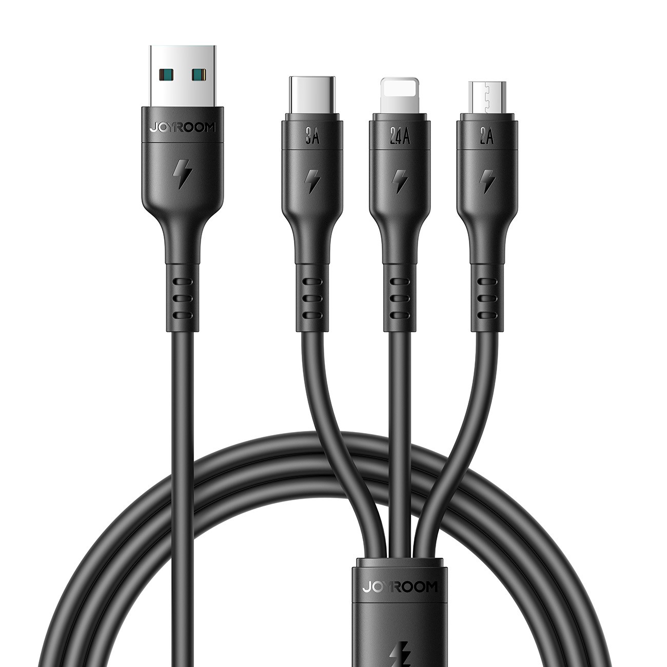 USB Kaapeli Joyroom S-A61 USB-A USB-C/Lightning/MicroUSB 3.5A 1.2m musta