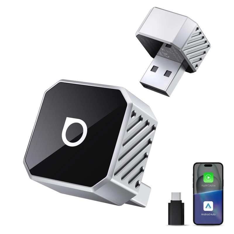 Langaton CarPlay/Android Auto -sovitin Ottocast Mini Cube musta