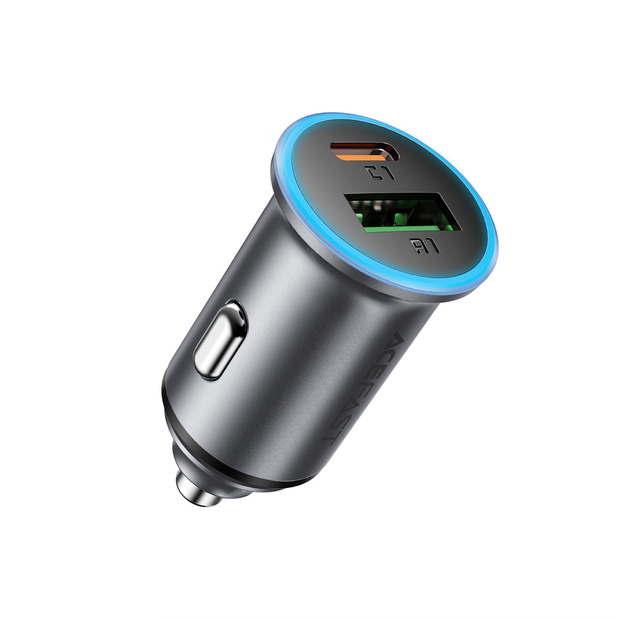 Acefast B15 autolaturi 65 W USB-C/USB-A harmaa