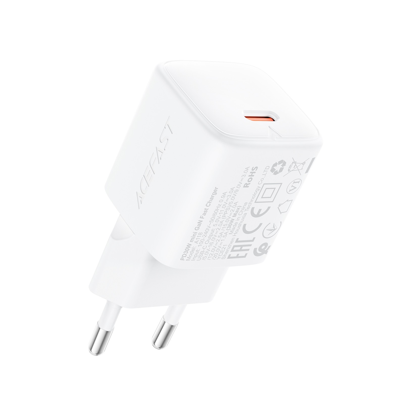 Acefast A118 -laturi 30 W GaN USB-C valkoinen