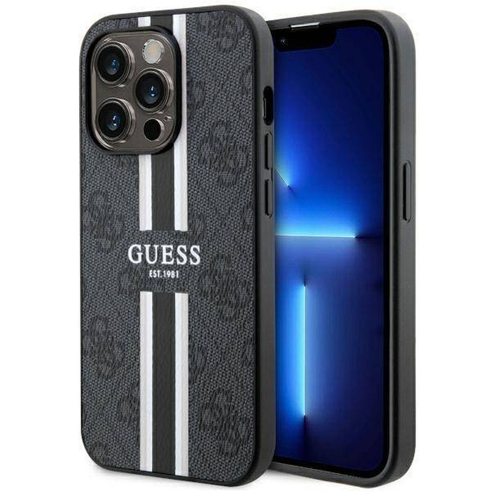 GUESS suojakuori IPHONE 14 Pro Max:lle MagSafe-yhteensopiva GUHMP14XP4RPSK (4G Printed Stripes) musta