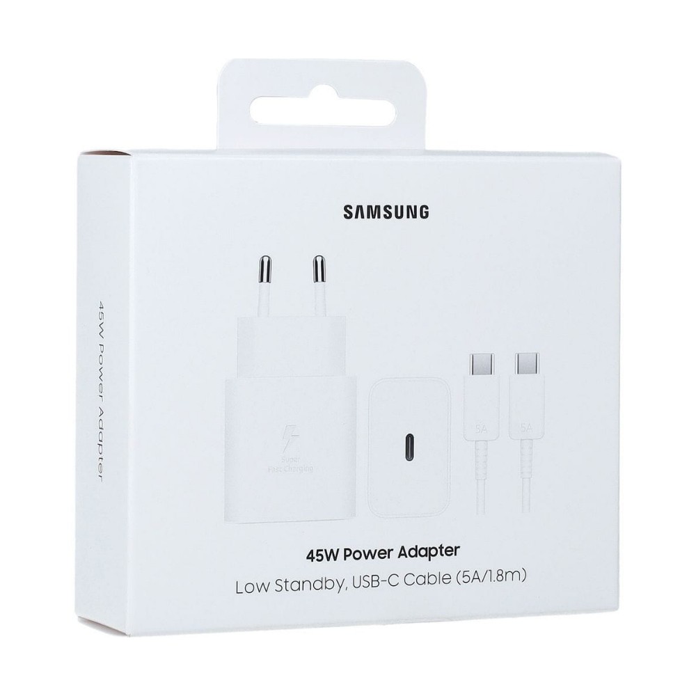 Laturi Samsung EP-T4511XWEGEU 45W USB-C + USB-C / USB-C -kaapeli 1.8 m, valkoinen