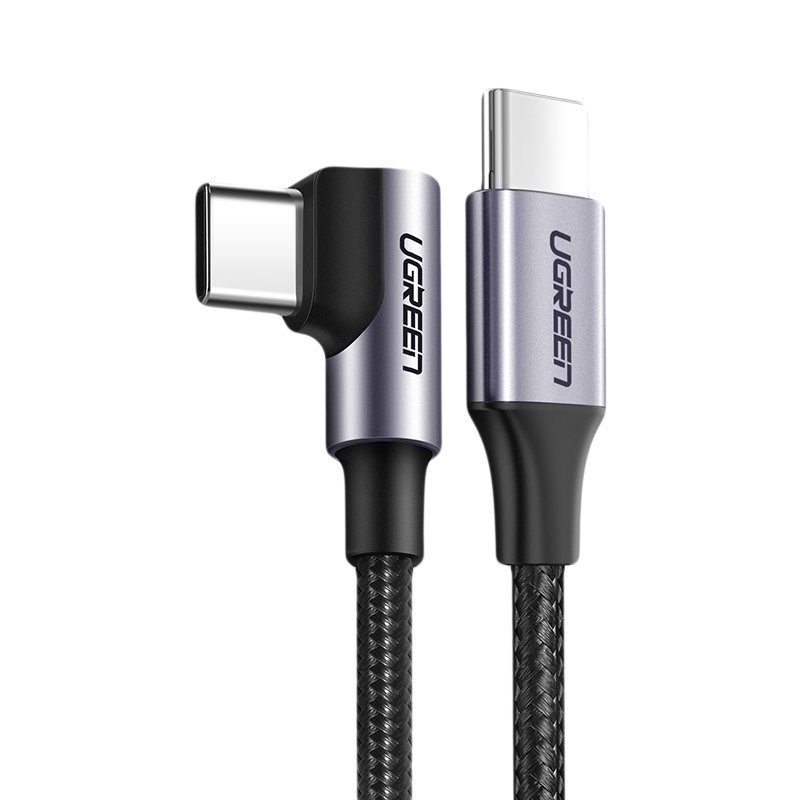 Ugreen US255 50125 USB-C (suora) / USB-C (kulma) PD QC -kaapeli 60W 3A 2m - harmaa