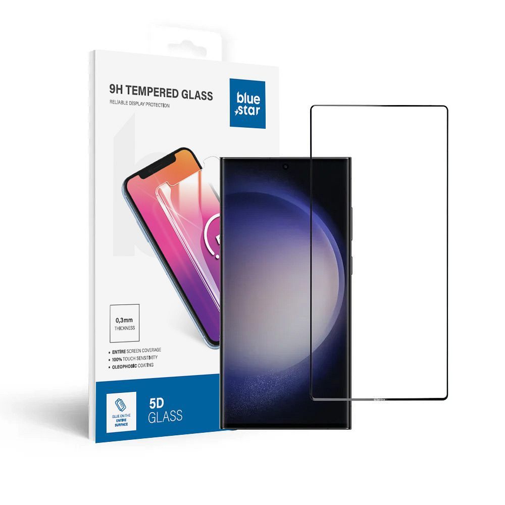 Suojalasi Blue Star - SAMSUNG Galaxy S23 Ultra koko näyttö (täysliimaus/kuoriystävällinen) - musta