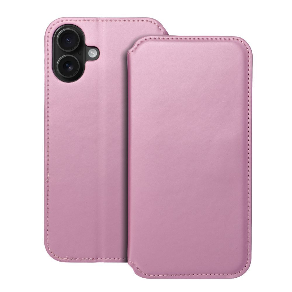 Dual Pocket Book Läppäsuojakuori iPhone 16 PLUS:lle vaaleanpunainen