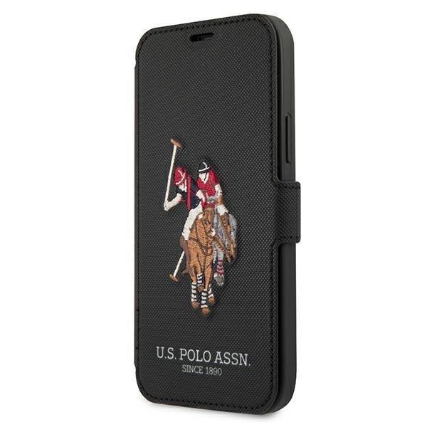 US Polo USFLBKP12SPUGFLBK iPhone 12 mini 5,4" musta lompakkokotelo Polo Embroidery Collection