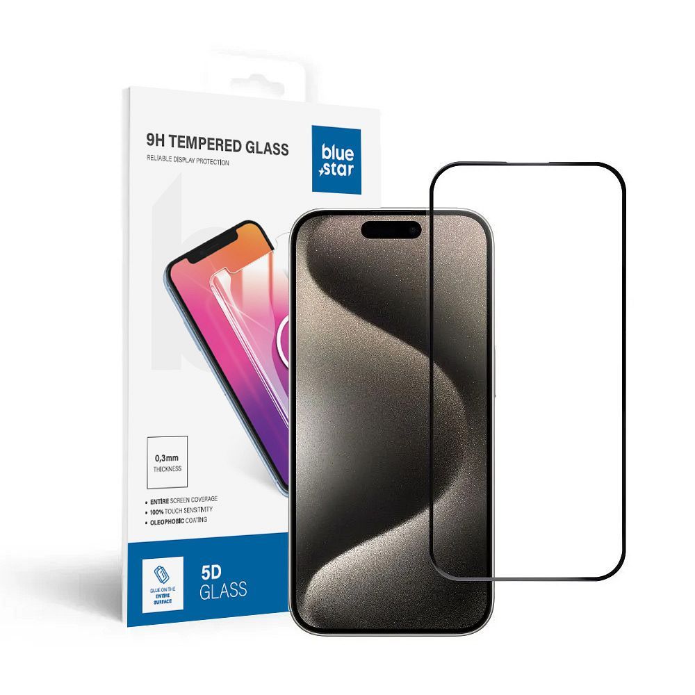 Tempered glass to iPhone 15 PRO (full glue) Blue Star 5D black