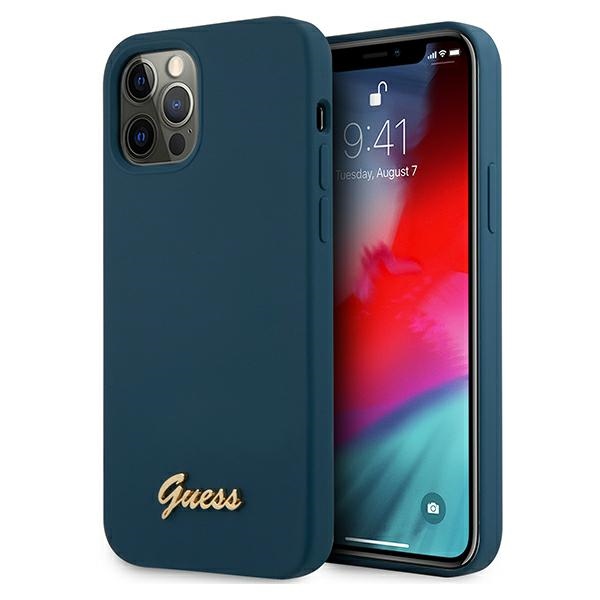 Guess GUHCP12LLSLMGBL iPhone 12 Pro Max 6.7" sininen/sininen kovakotelo Metalli Logo Script