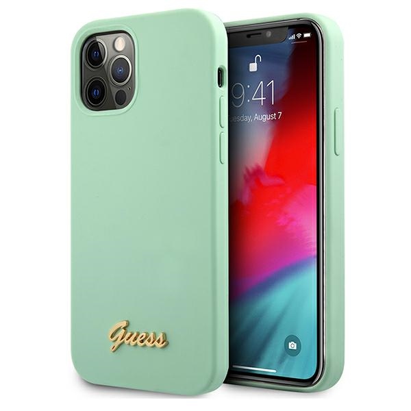 Guess Metal Logo Script kotelo iPhone 12 Pro Max 6.7" - vihreä