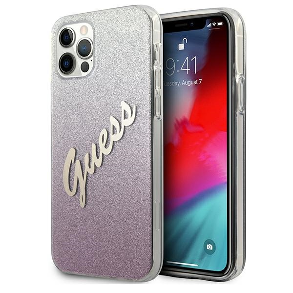 Guess GUHCP12LPCUGLSPI iPhone 12 Pro Max 6.7" vaaleanpunainen/vaaleanpunainen kovakotelo Glitter Gradientti Script