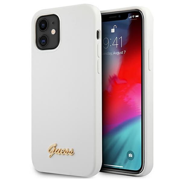 Guess GUHCP12SLSLMGWWH iPhone 12 mini 5.4" valkoinen/valkoinen kovakotelo Metal Logo Script