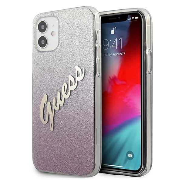 Guess GUHCP12SPCUGLSPI iPhone 12 mini 5.4" vaaleanpunainen/vaaleanpunainen kovakotelo Glitter Gradientti Script