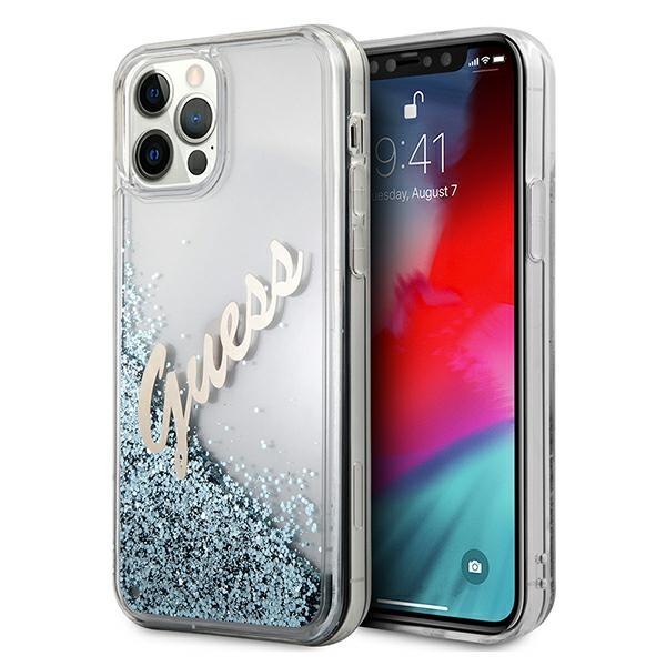 Guess GUHCP12LGLVSBL iPhone 12 Pro Max 6.7" sininen/sininen kovakotelo Glitter Vintage Script Glitter Vintage Script