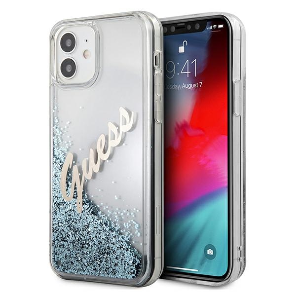 Guess GUHCP12SGLVSBL iPhone 12 mini 5.4" sininen/sininen kovakotelo Glitter Vintage Script Glitter Vintage Script