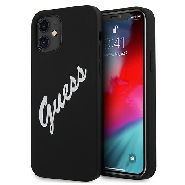 Guess GUHCP12SLSVSBW iPhone 12 mini 5.4" musta ja valkoinen kovakotelo Silikoni Vintage