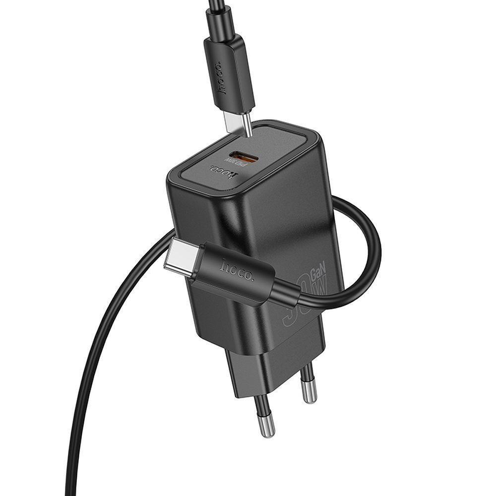 Phone charger Hoco USB C QC PD 30W + cable USB C to USB C N62 black