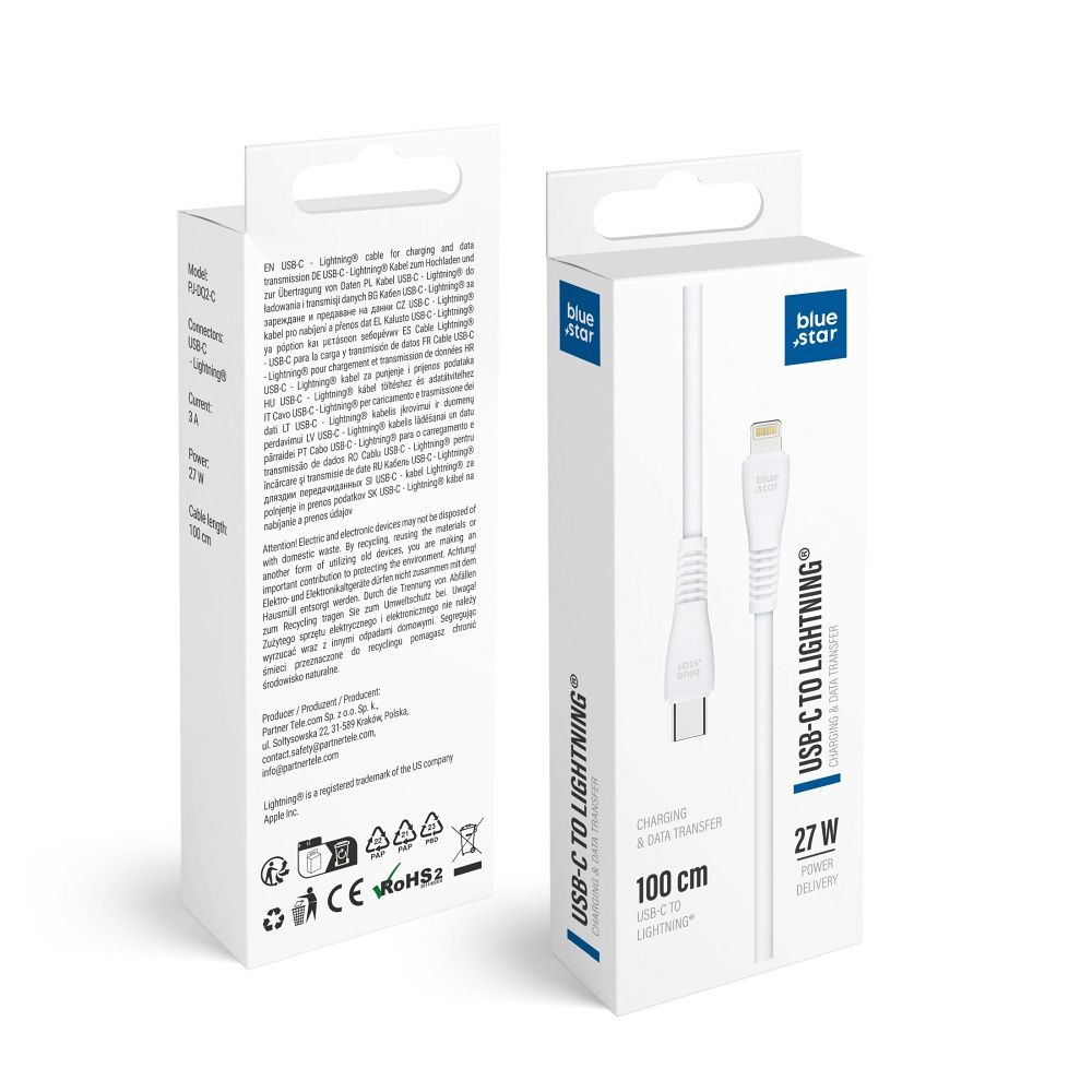 Kaapeli USB C - Lightning Blue Star 3A 27W 1 m PJ-DQ2-C valkoinen
