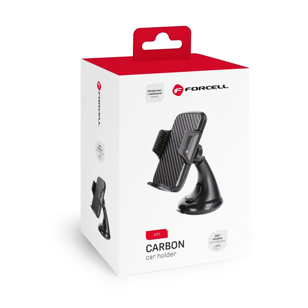 Auton puhelimen pidike Forcell F-Grip Carbon HT1 tuulilasi- / kojetaulukiinnitykseen musta
