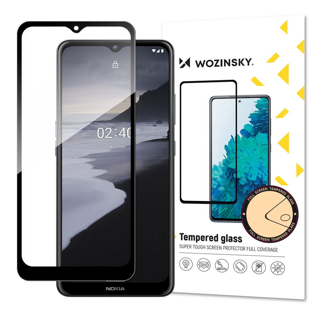 Wozinsky karkaistu lasi Full Glue Super Tough näytönsuoja Full Coveraged kehyksen kanssa asia ystävällinen Nokia 2.4 musta