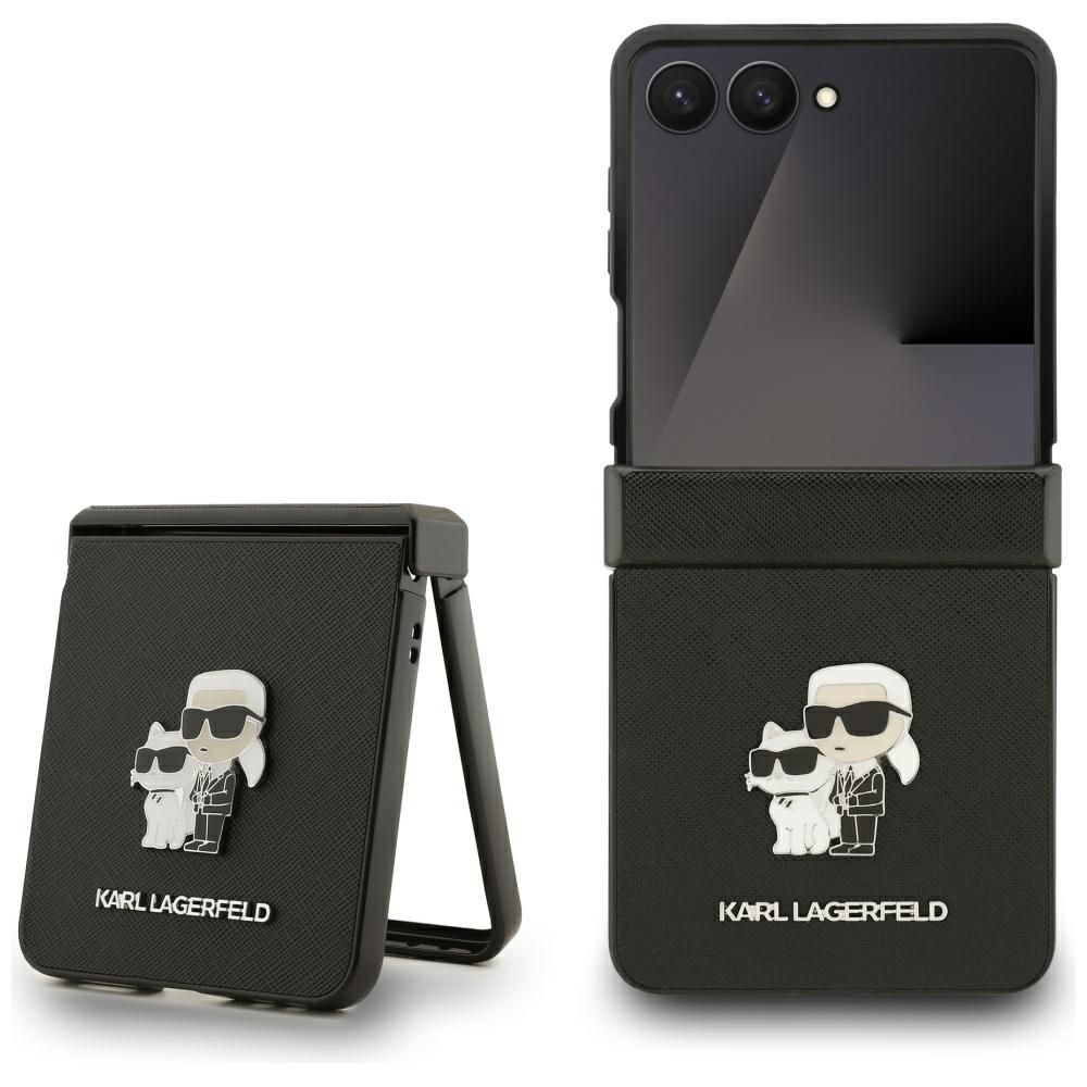 Karl Lagerfeld Saffiano Karl&Choupette Pin Suojakuori Samsung Galaxy Z Flip 7:lle - musta