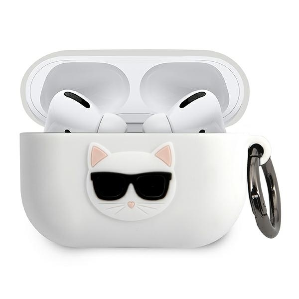 Karl Lagerfeld KLACAPSILCHWH AirPods Pro -suojakuori valkoinen Silicone Choupette
