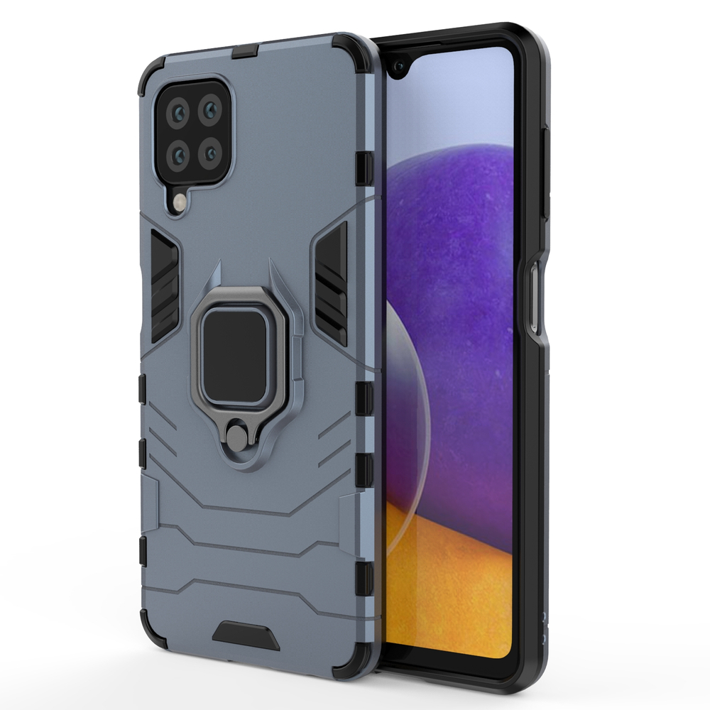 Ring Armor Case Kickstand Kova Rugged Cover Samsung Galaxy A22 4G sininen sininen