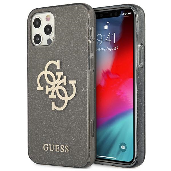 Guess GUHCP12LPCUGL4GBK iPhone 12 Pro Max 6.7" musta/musta kova kotelo Glitter 4G iso logo