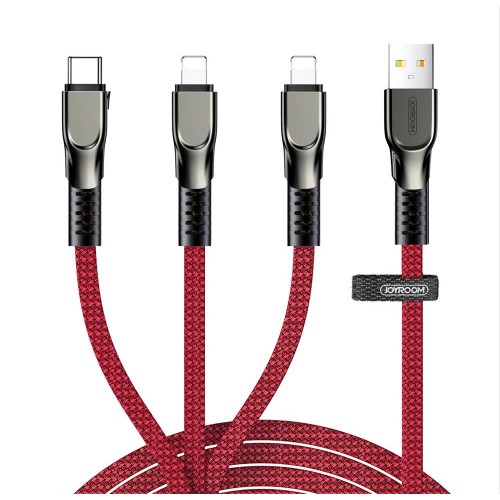 USB-kaapeli Joyroom 3in1 punainen 130cm (enintään 3.5A / 480 mbps)