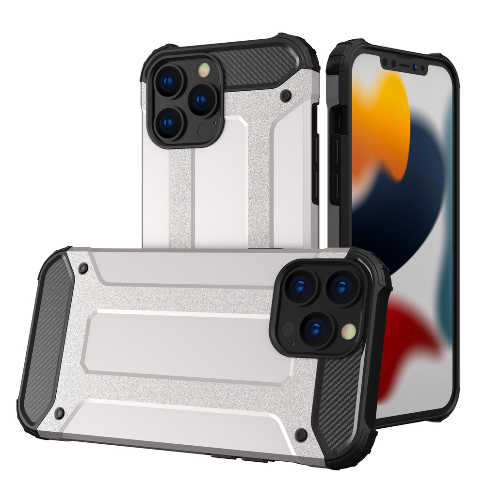 Hybrid Armor Case Kova kestävä suojus iPhone 13 Pro:lle hopea