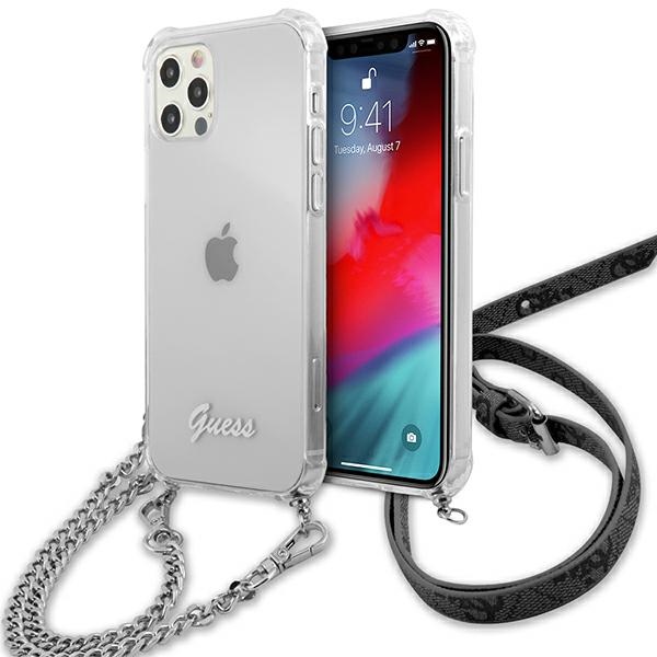 Guess GUHCP12MKC4GSSI iPhone 12/12 Pro 6.1" läpinäkyvä kovakotelo 4G Hopea ketju