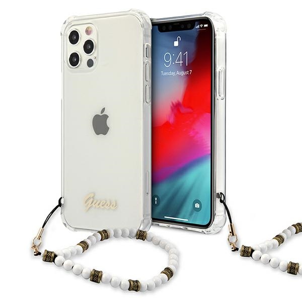 Guess GUHCP12MKPSWH iPhone 12/12 Pro 6.1" läpinäkyvä kovakotelo Valkoinen helmi