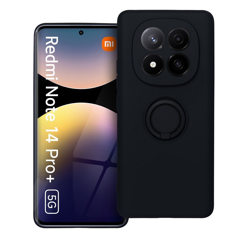 Silikoninen Suojakuori Renkaalla Xiaomi Redmi Note 14 PRO PLUS 5G:lle musta